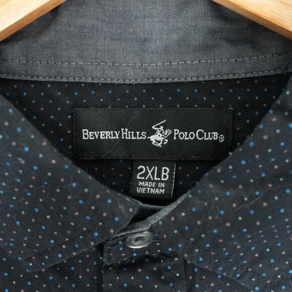 Beverly Hills Polo Club Shirt Mens 2XLB Blue Polka Dot Button Front Short Sleeve - Picture 4 of 7